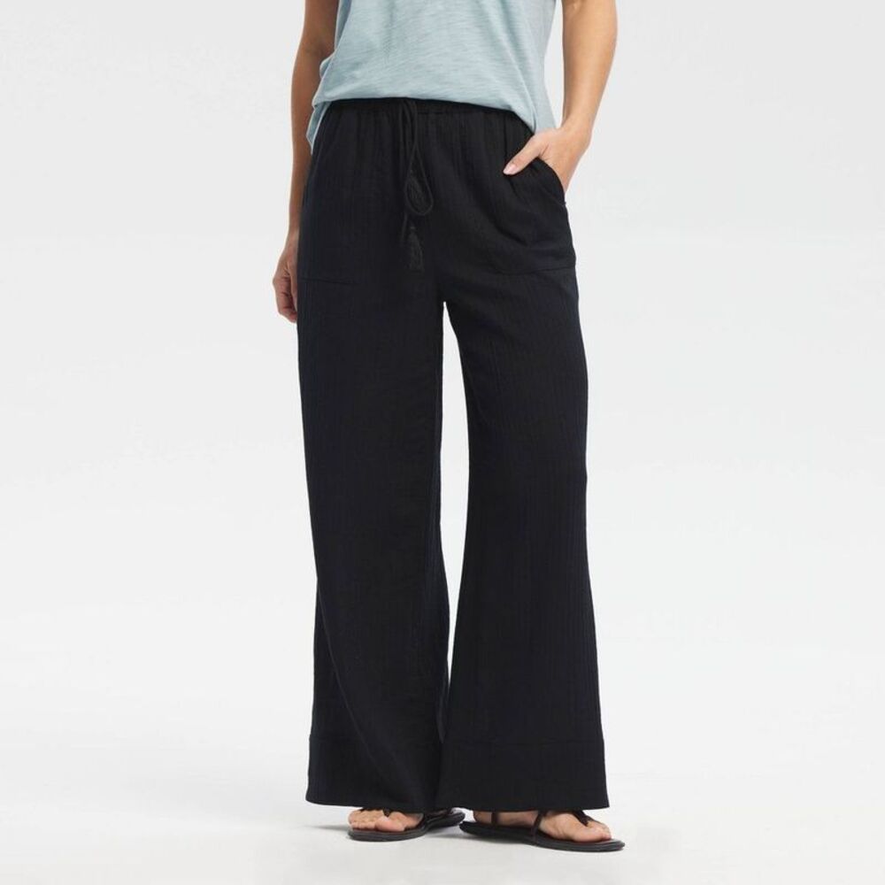 Wide-Leg Drawstring Pants - Black